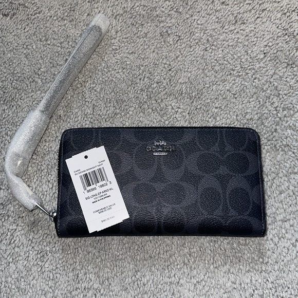 Coach Handbags - NWT Coach Zip Around Wallet Signature Canvas Silver/DENIM MIDNIGHT NAVY C4452